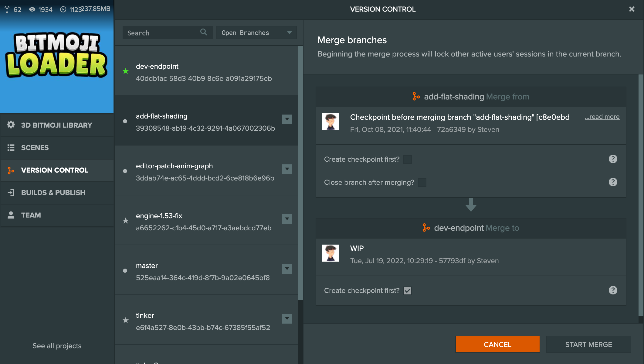 Merge dialog
